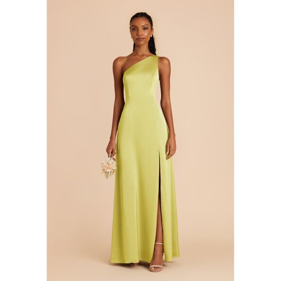 Birdy Grey Kira One Shoulder Satin High Slit Bridesmaid Dress - Picture 1 of 10